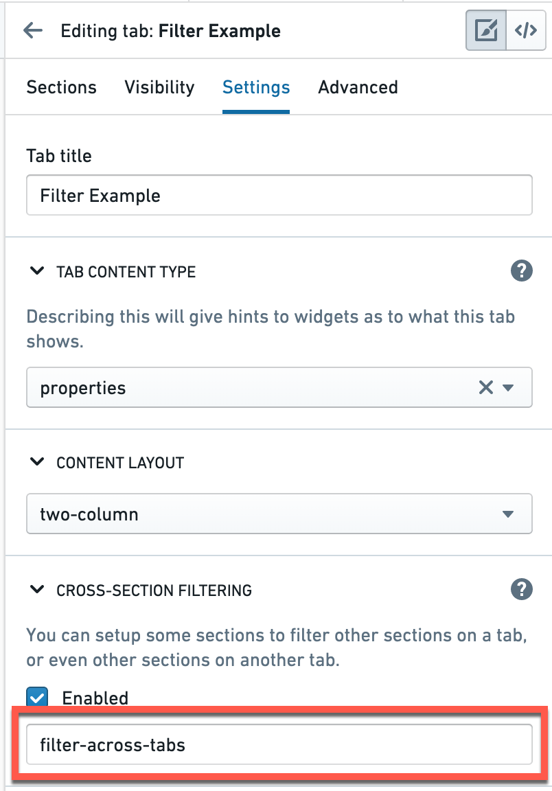 Filter across tabs