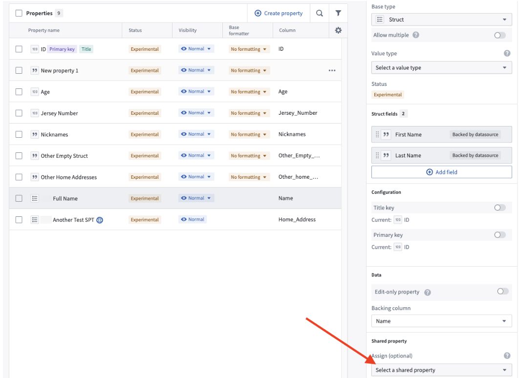 The shared property dropdown in the Assign section.