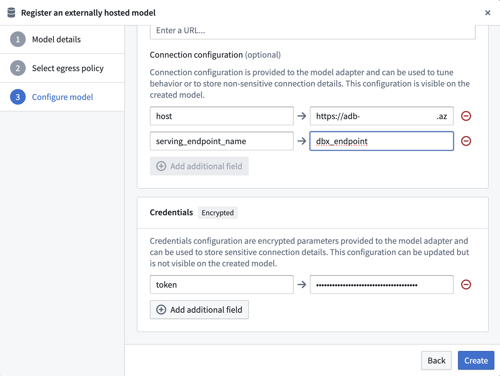 Credentials configuration panel for Databricks in Palantir Foundry