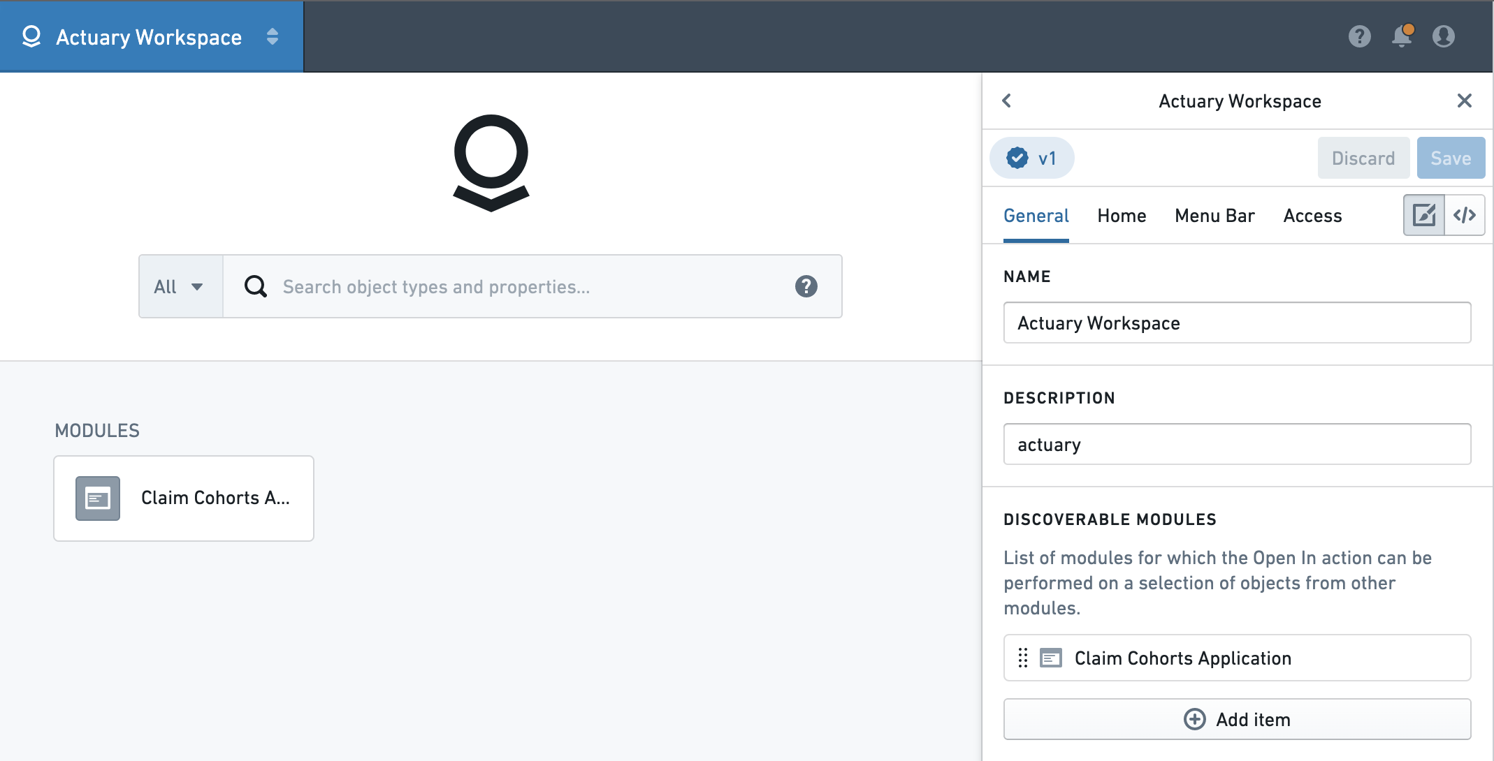 Navigation Actuary Workspace Discoverable Modules