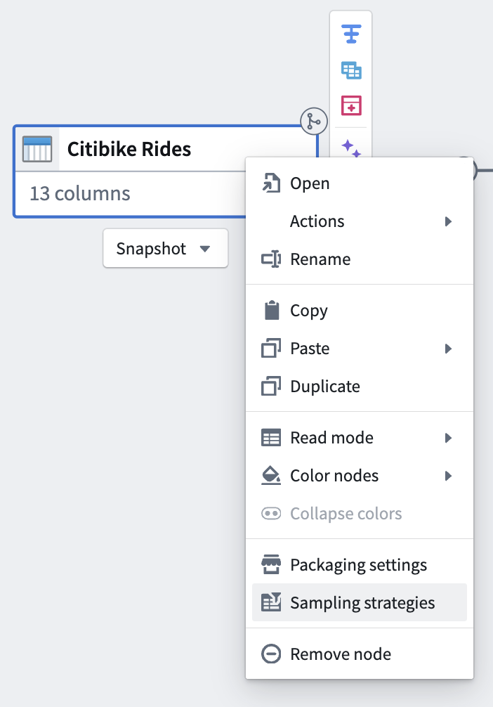 A dropdown menu with the Sampling strategies option.