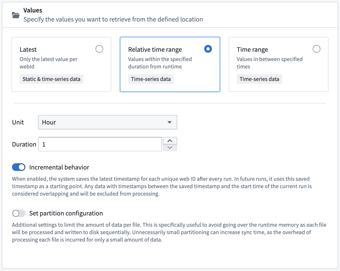 Batch incremental configuration options.