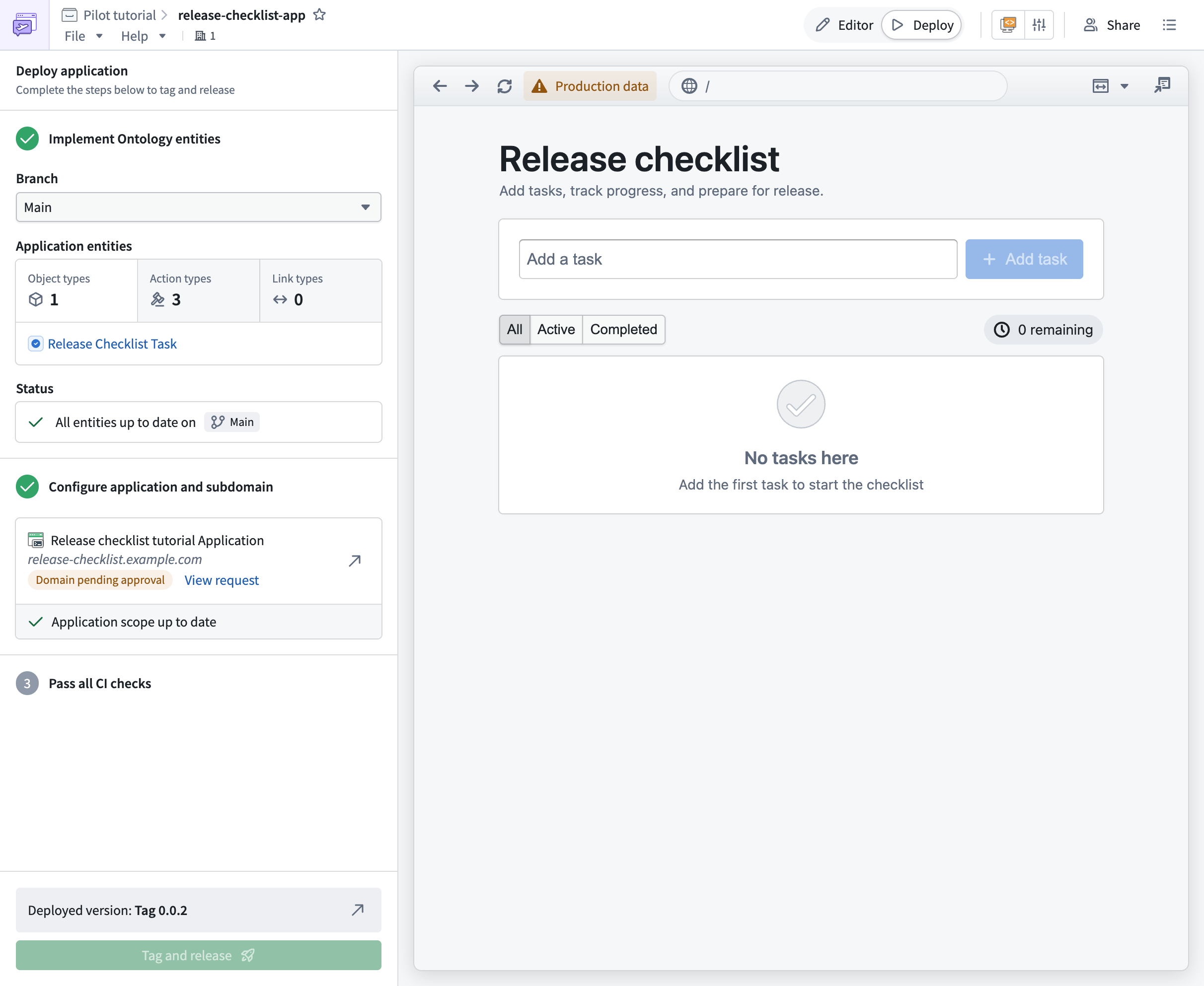 The Editor and Deploy view toggle in the top-right corner of the workspace.