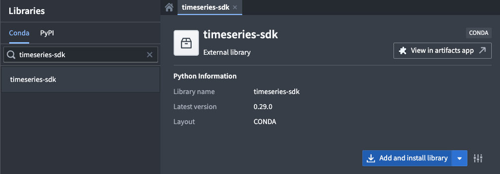 The time series SDK package installed in a code repository.