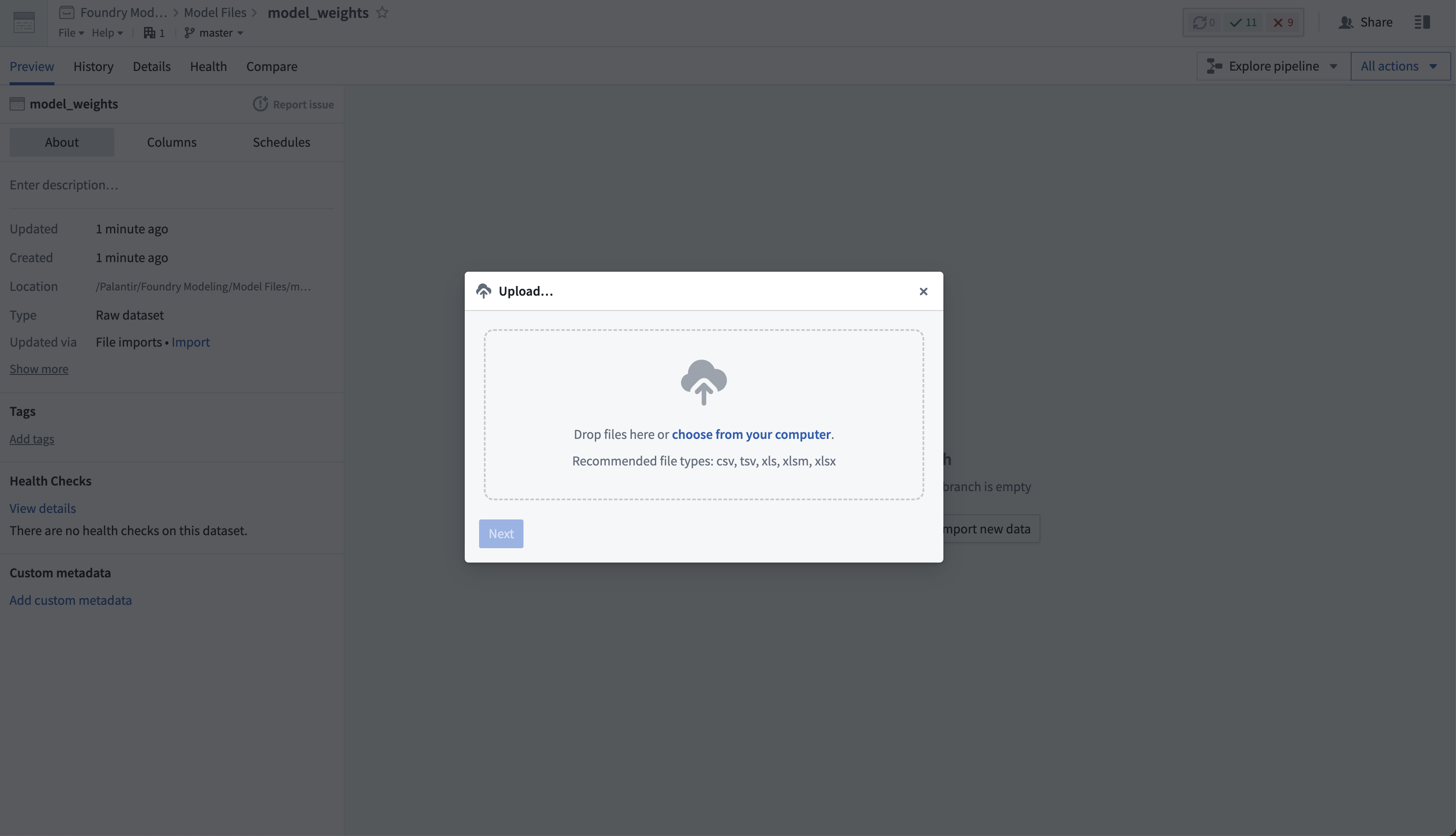 Choose files from your computer for a new unstructured dataset.