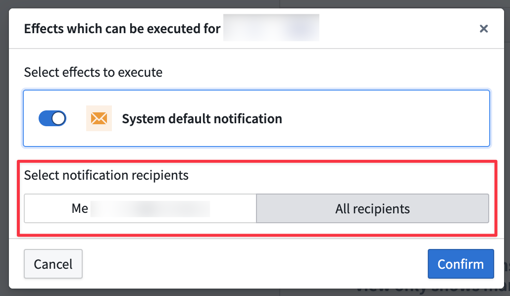 The recipient settings for a manual execution.