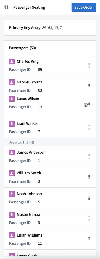 Object list widget reordering configuration fields.