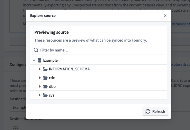 A modal appears that allows users to see a source preview and select a destination without having to manually enter its name