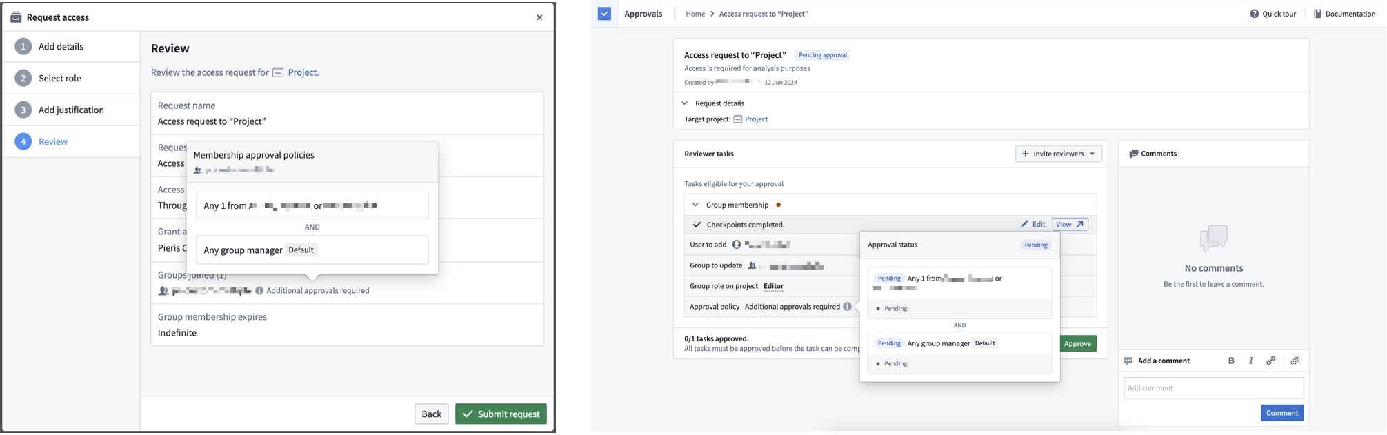 Custom policy Approvals access request