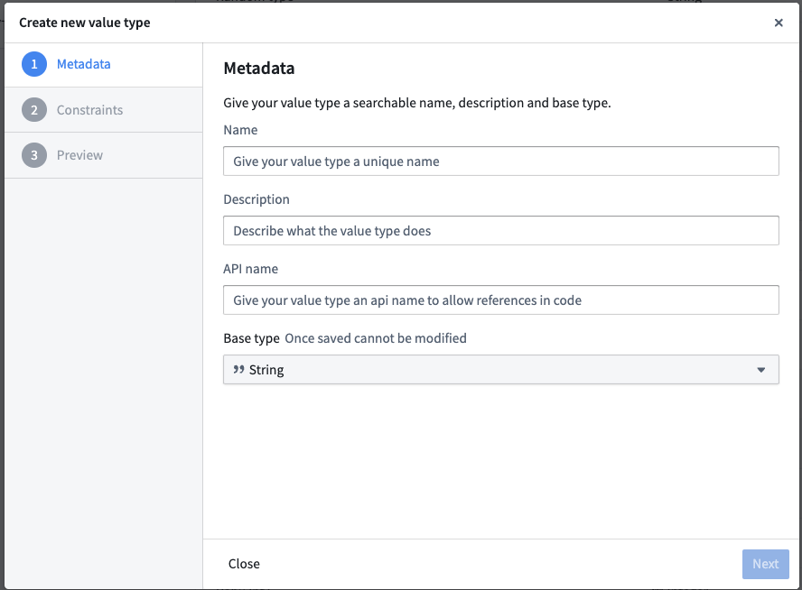 Value type metadata creation