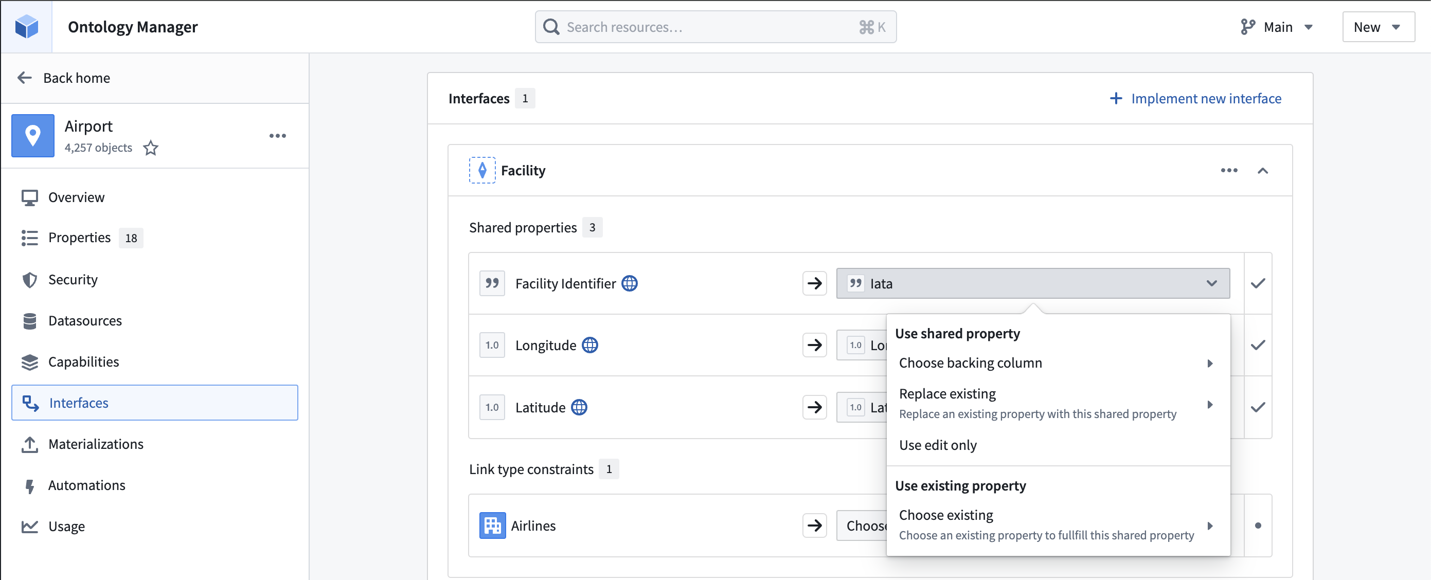 Update interface implementation mapping