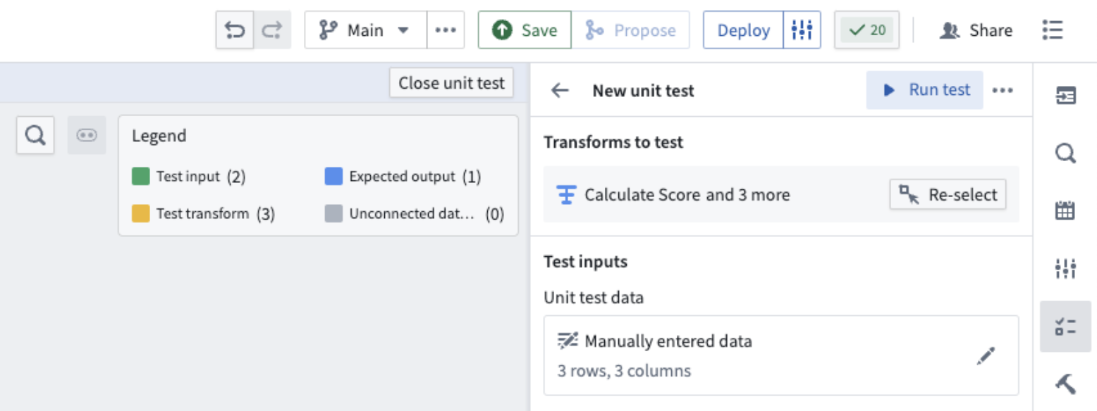 The Run test button for a unit test.