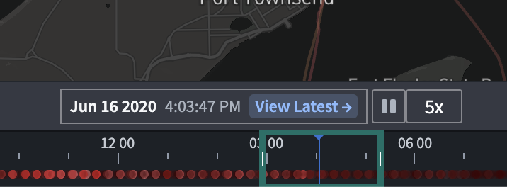 The timeline filter showing that the time cursor stays within that range when using the playback controls.
