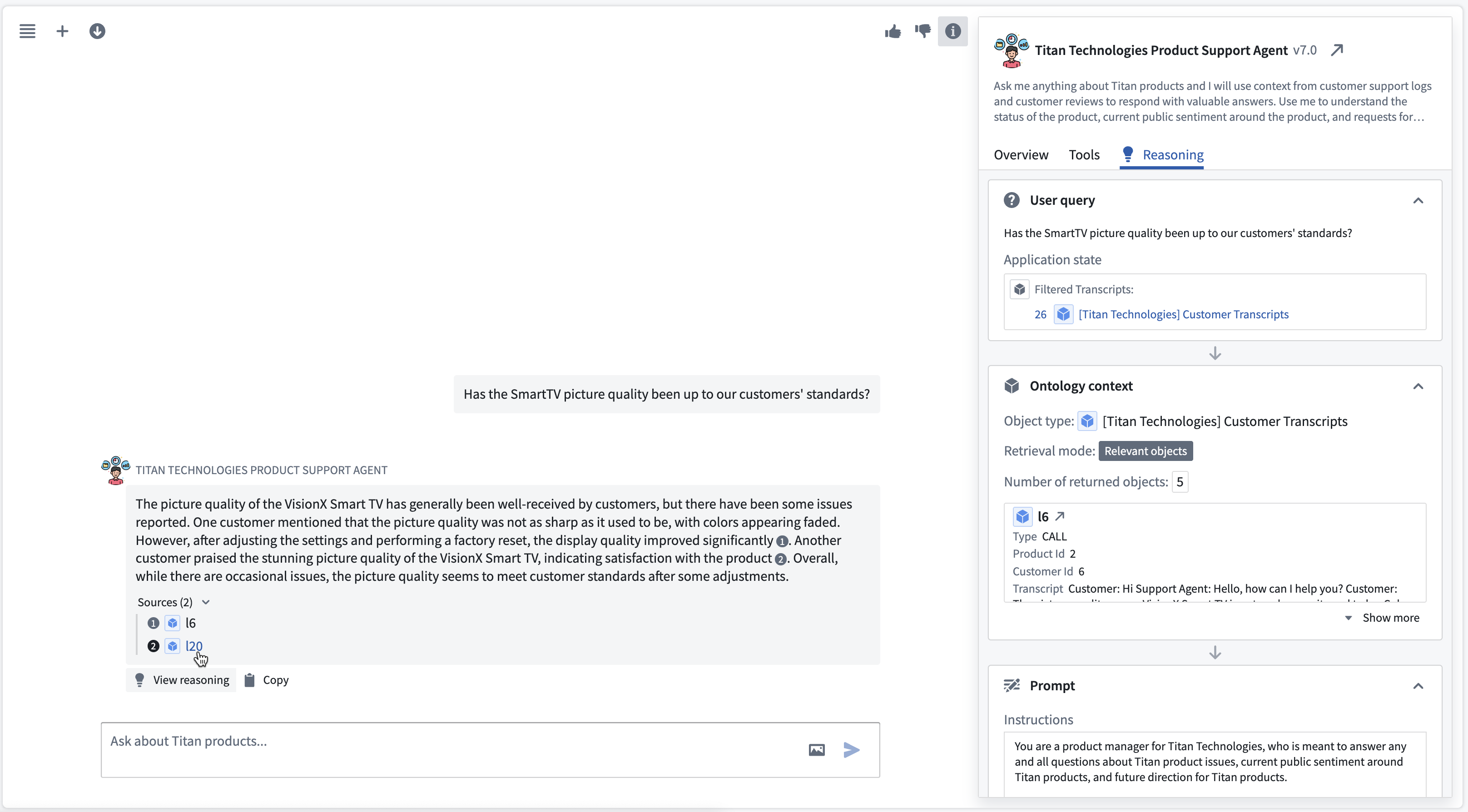 A screenshot of a chatbot with Ontology context that outputs citations.