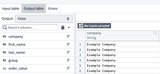 Screenshot of an example Split transform preview table