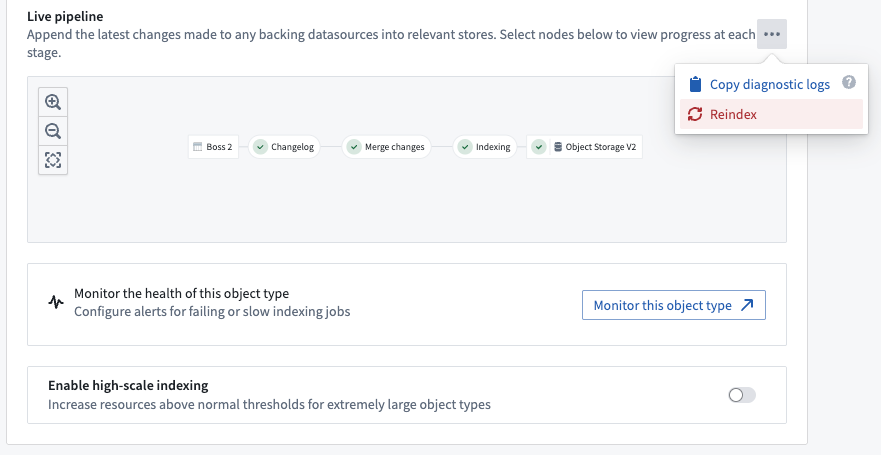 Reindex option from the ... dropdown menu.