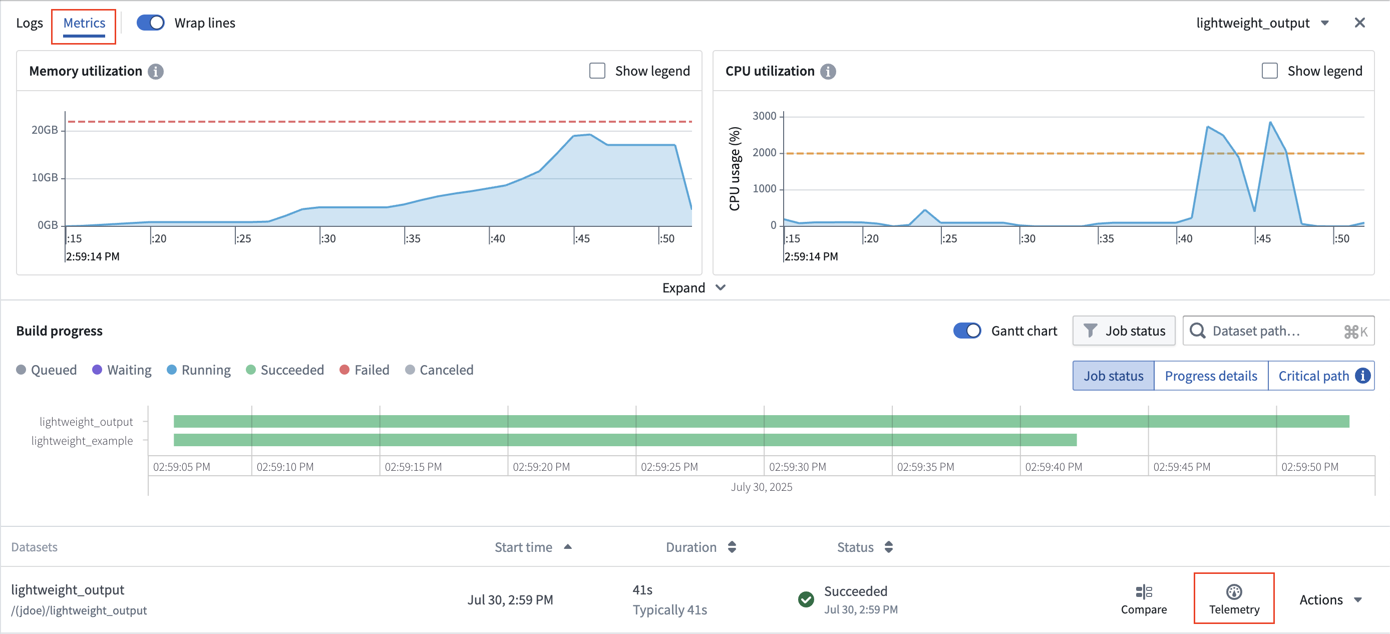 The "Metrics" tab.