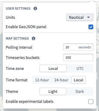 Map settings menu