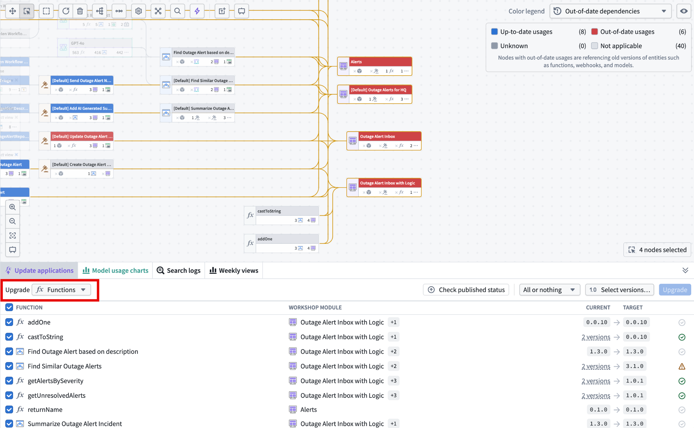 Example of upgrading functions for multiple Workshops.