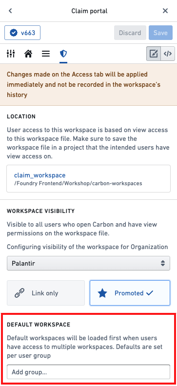 Set default workspace