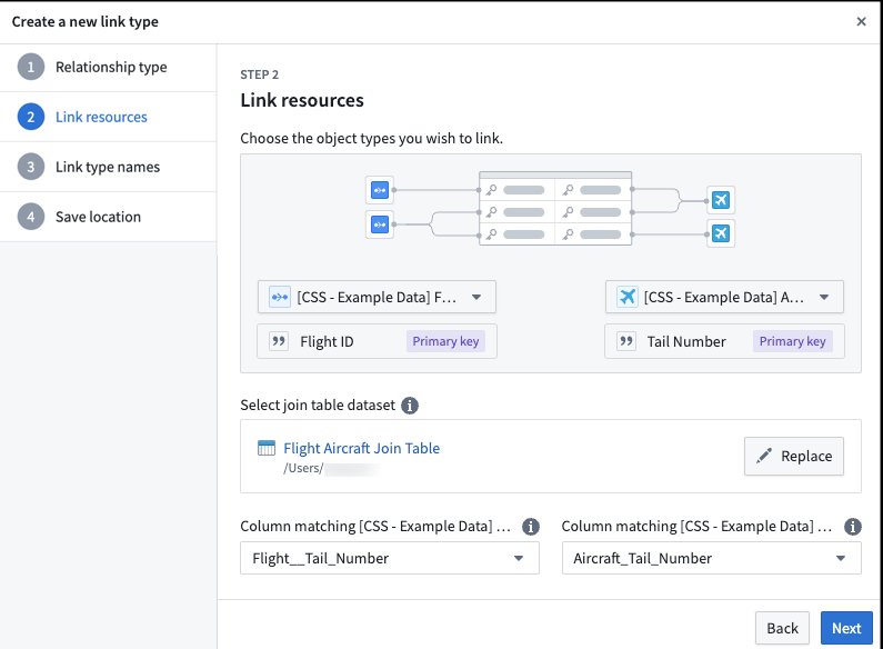 Select link type relationship type