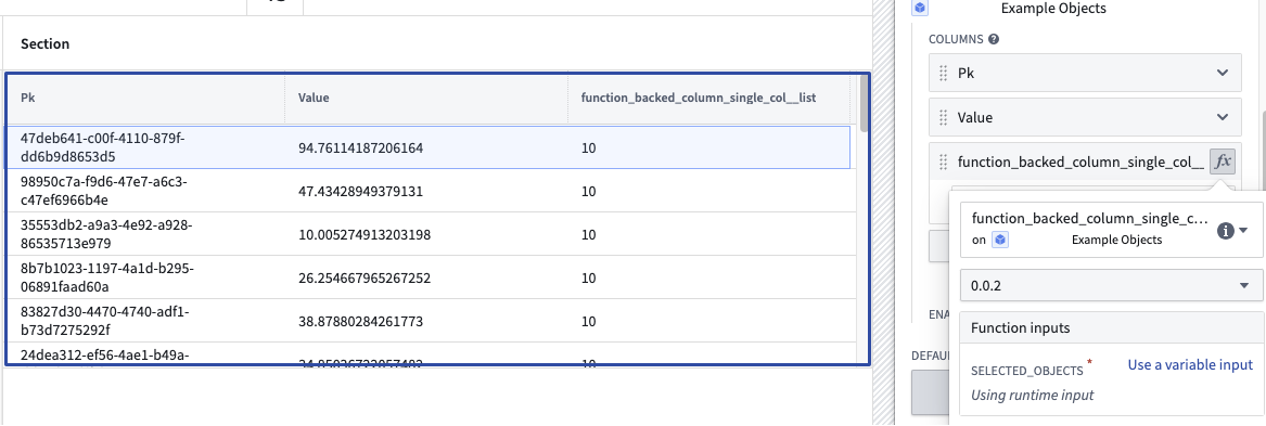 An example of a function returning one column.