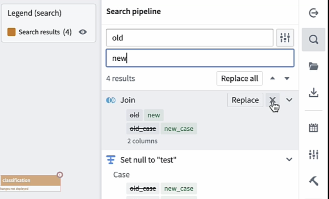 Screenshot of the replace and replace all buttons.