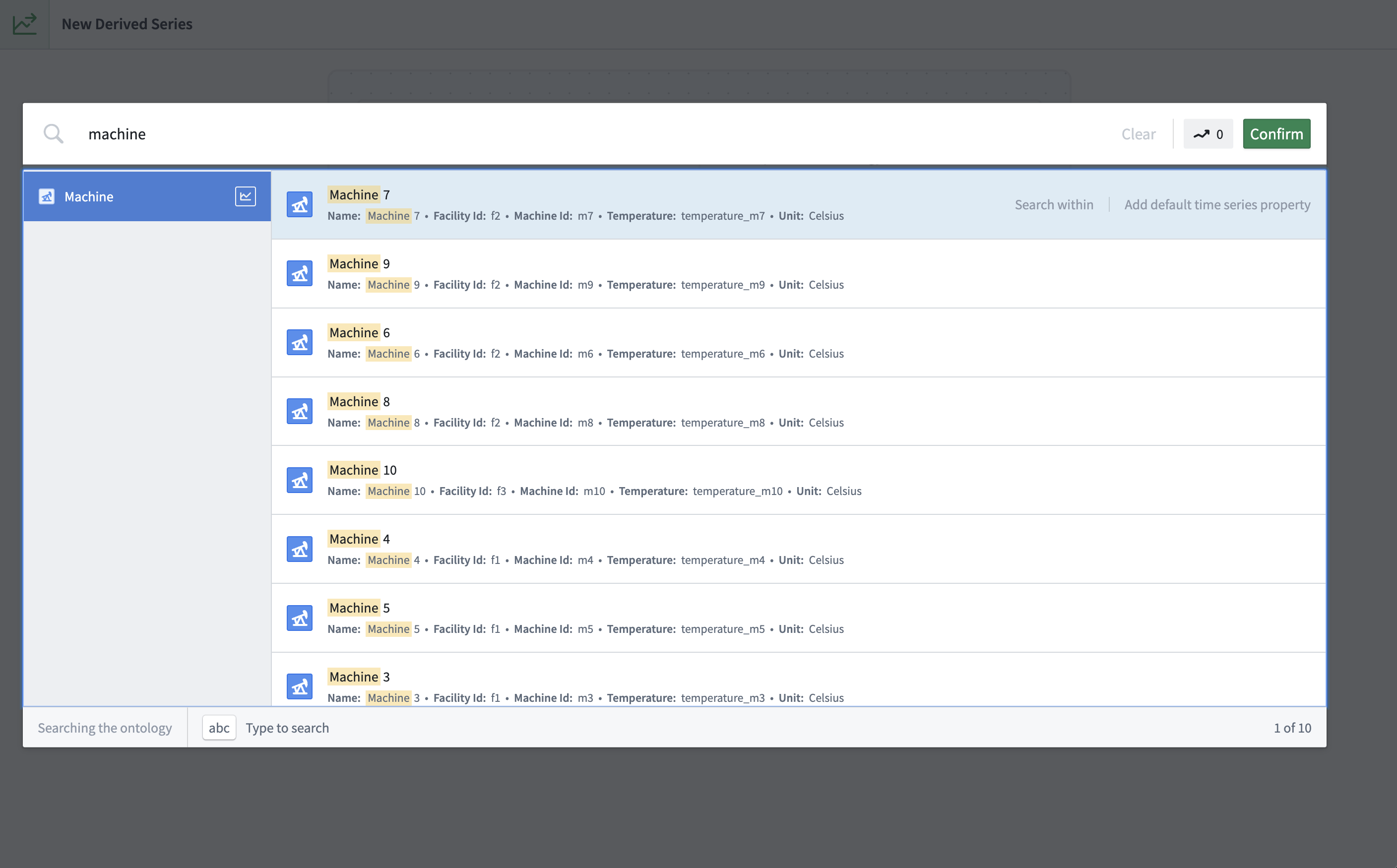 Single derived series add data menu