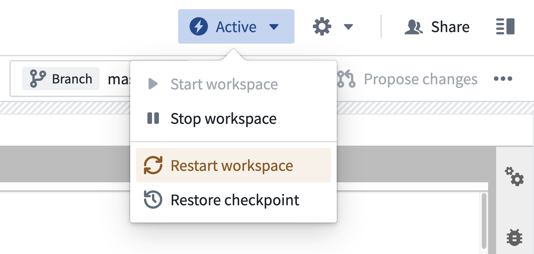 Restart workspace button