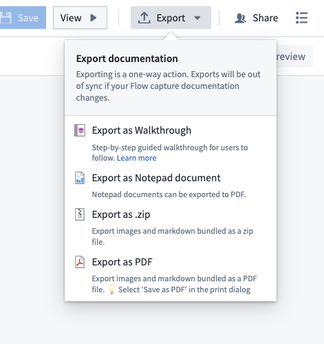 The Flow Capture export menu.