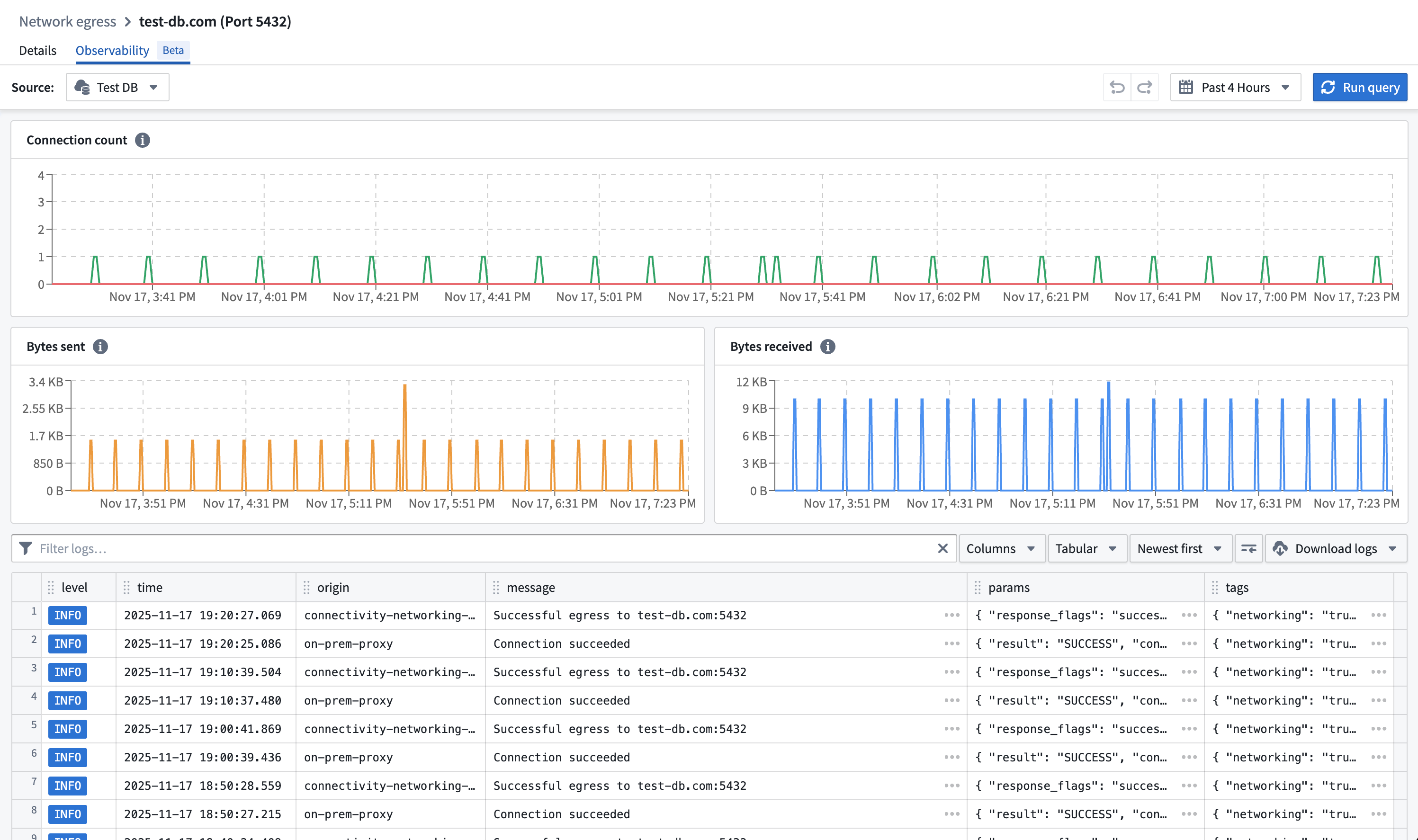Network egress logs in Control Panel