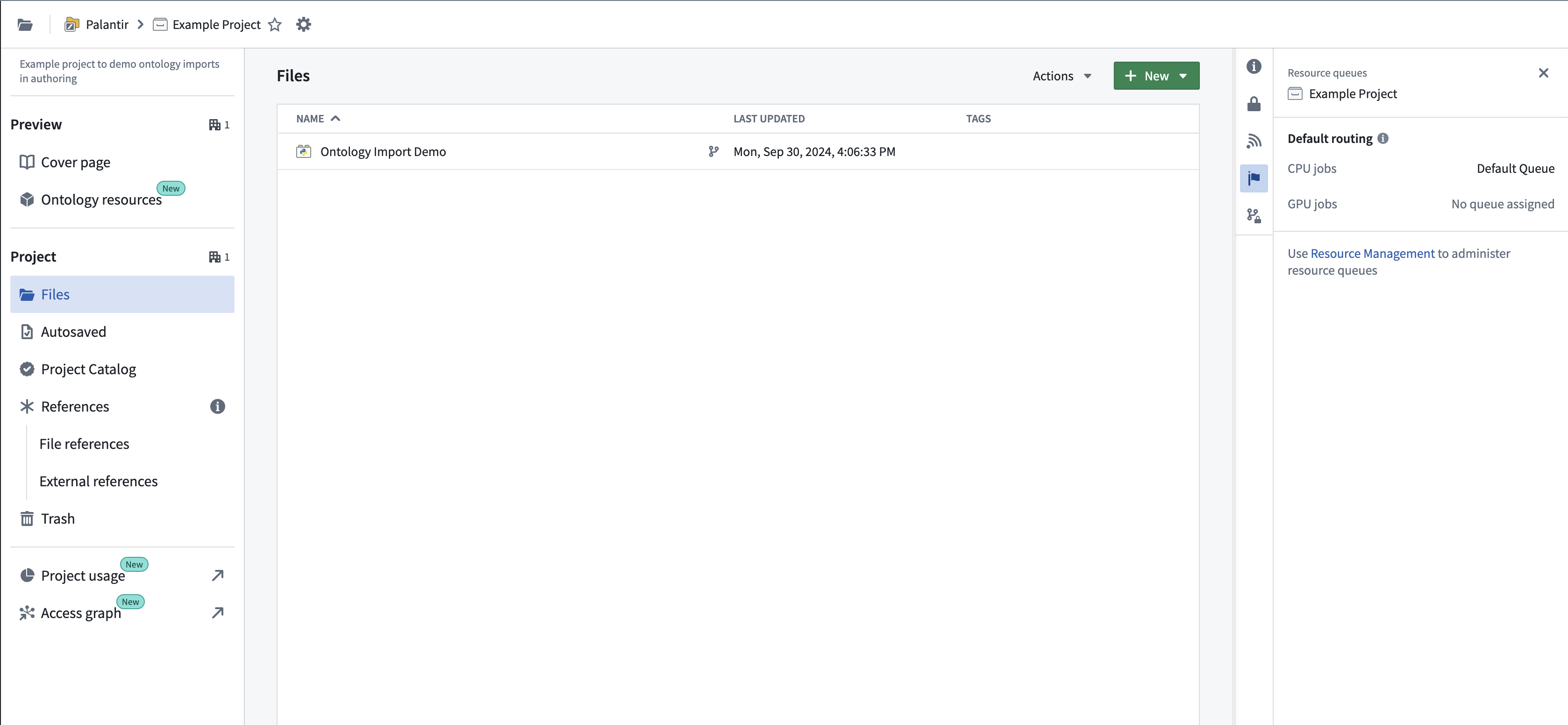 Project resource queue assignments in the filesystem sidebar.