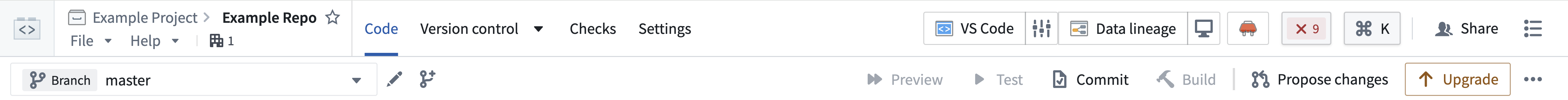 The "Open in VS Code" button in a code repository.