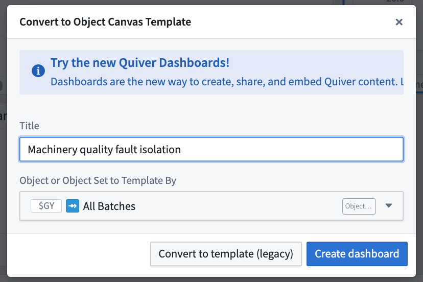 A dialog showing an option to create a dashboard from a canvas
