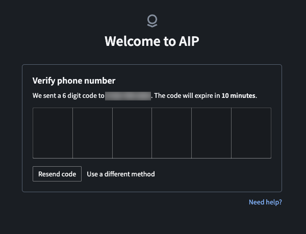 The input used to verify your phone number.