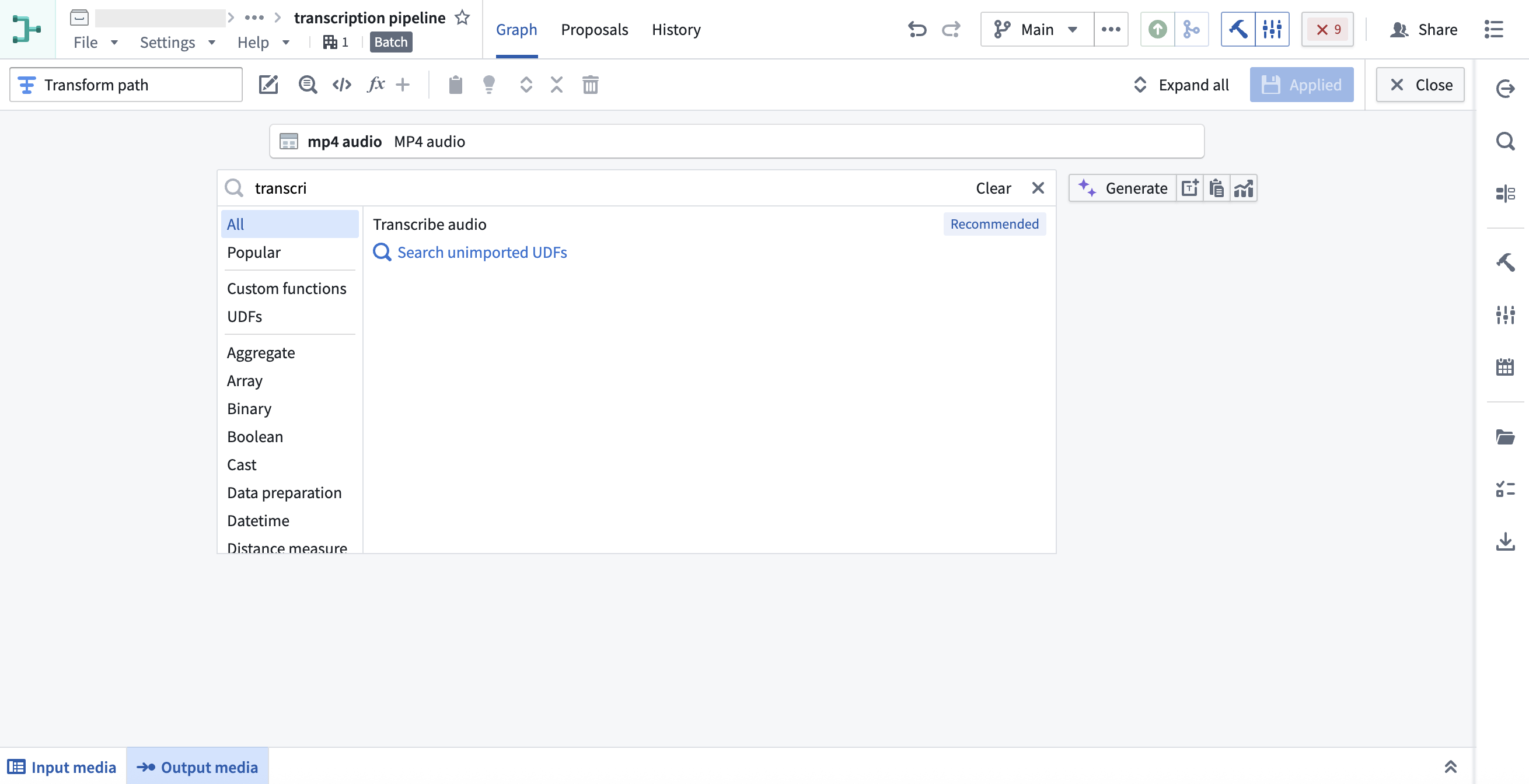Transcribe audio transform.
