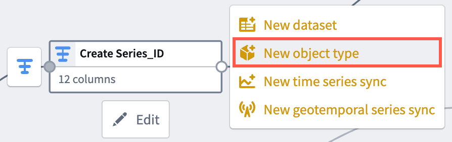 The Add output menu accessible from a transform node is displayed.