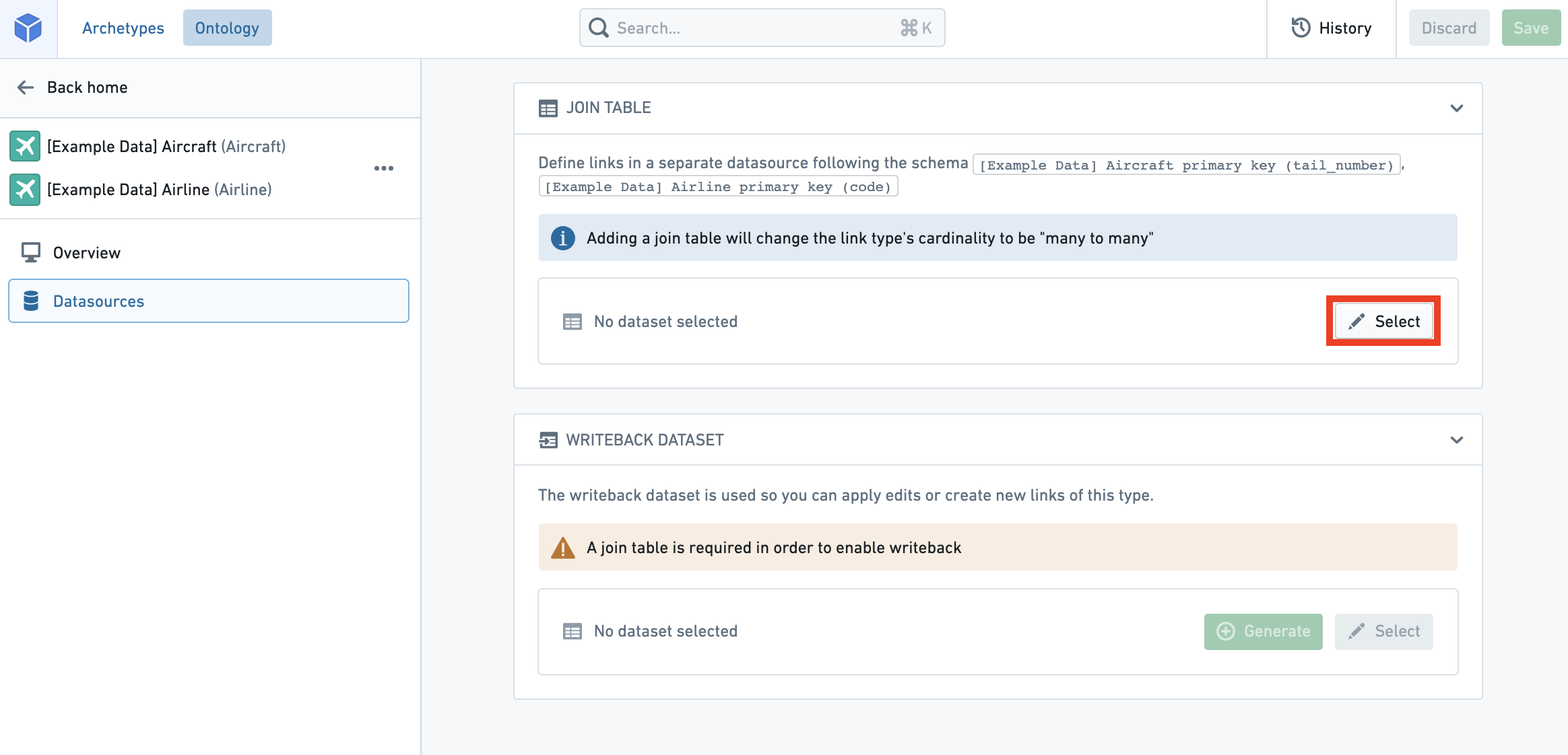 Select backing datasource