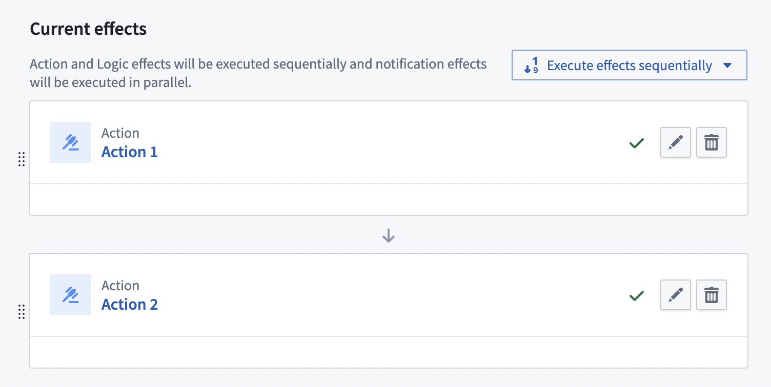 Two action effects set to execute sequentially.