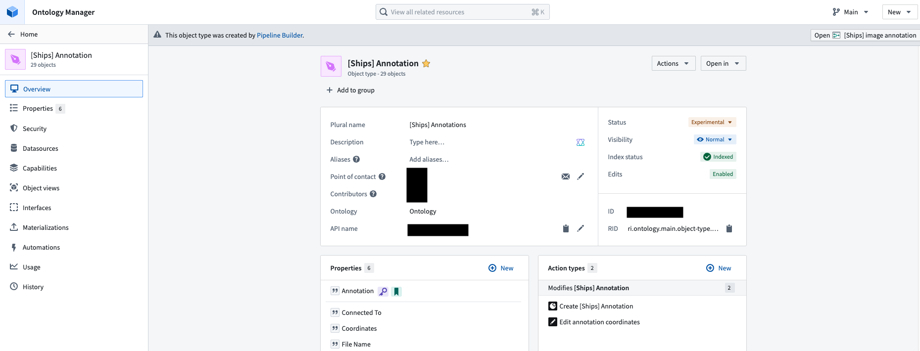The Annotation object type overview page in Ontology Manager.
