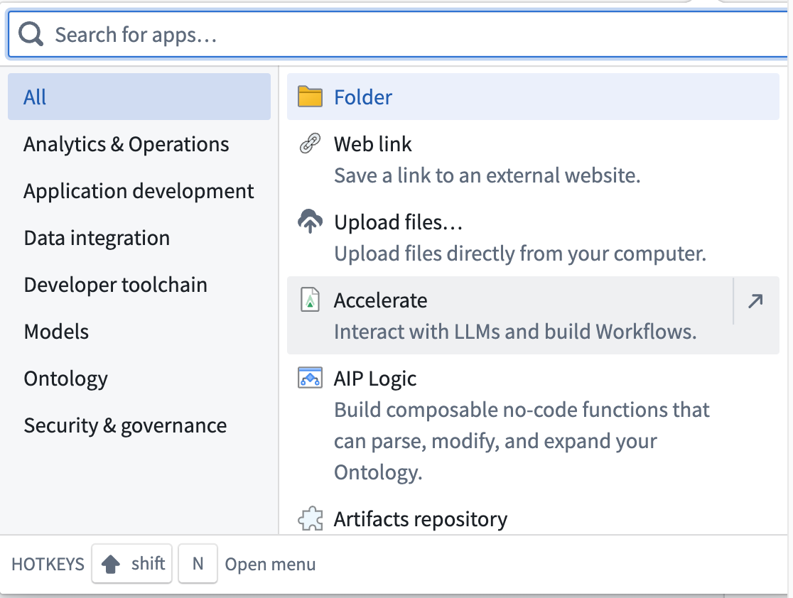 Foundry application navigation menu.