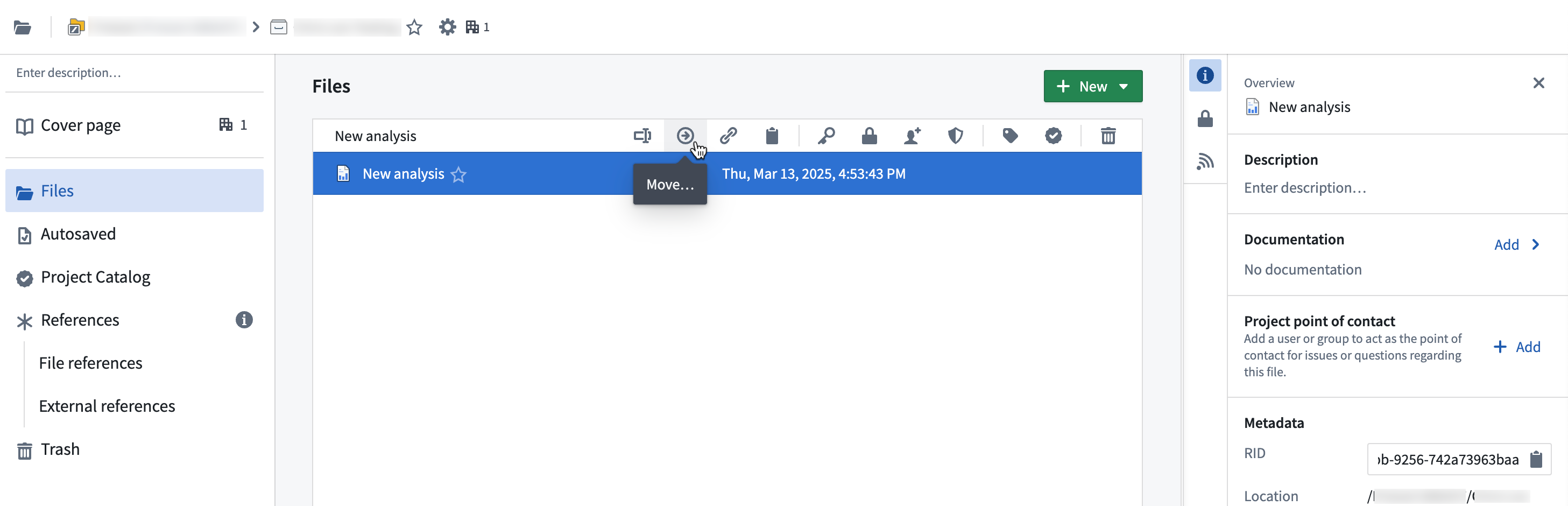 Move selected analysis to a new location.
