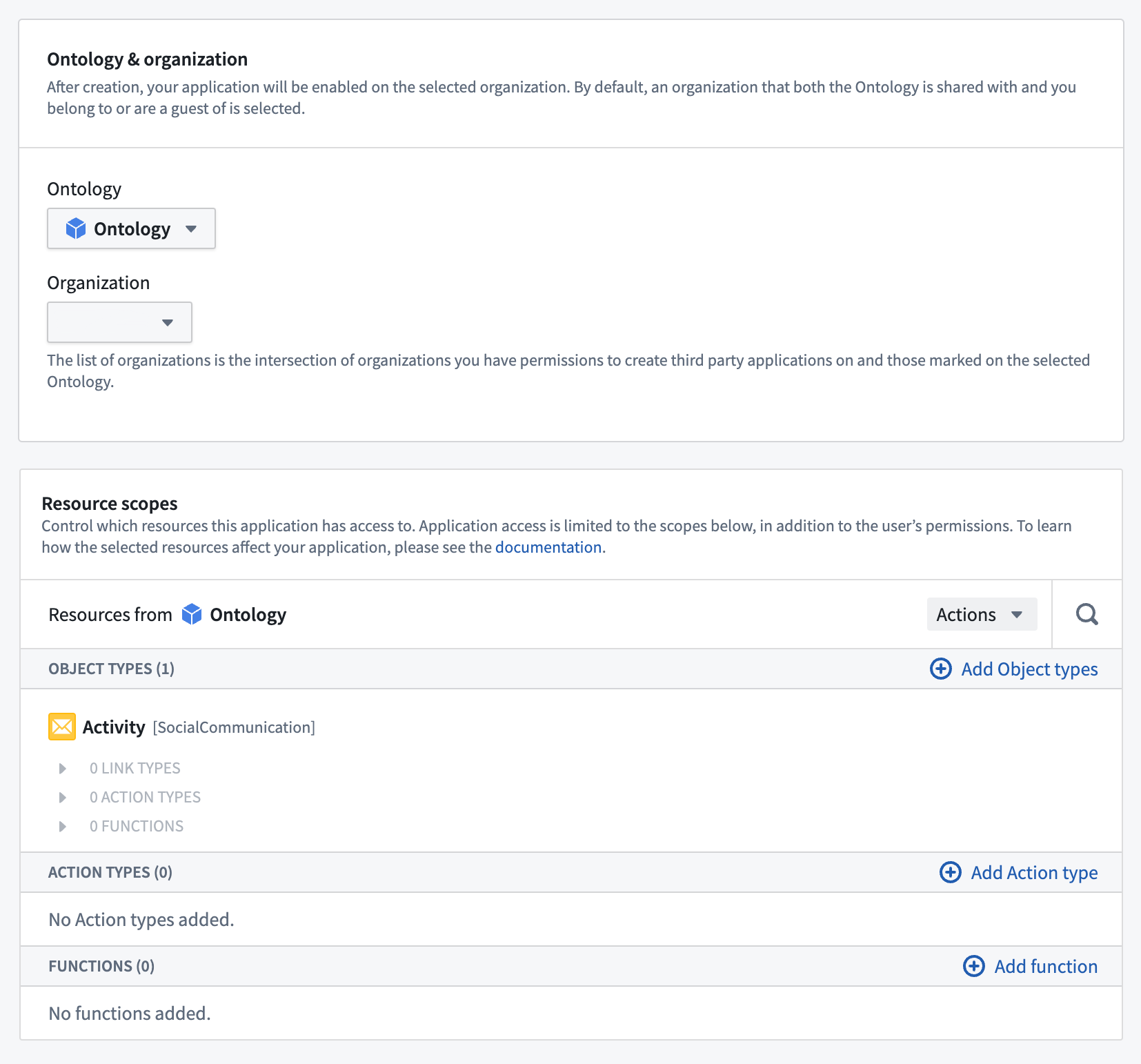 Select the Ontology you want to use in the SDK and the specific object types or action types.