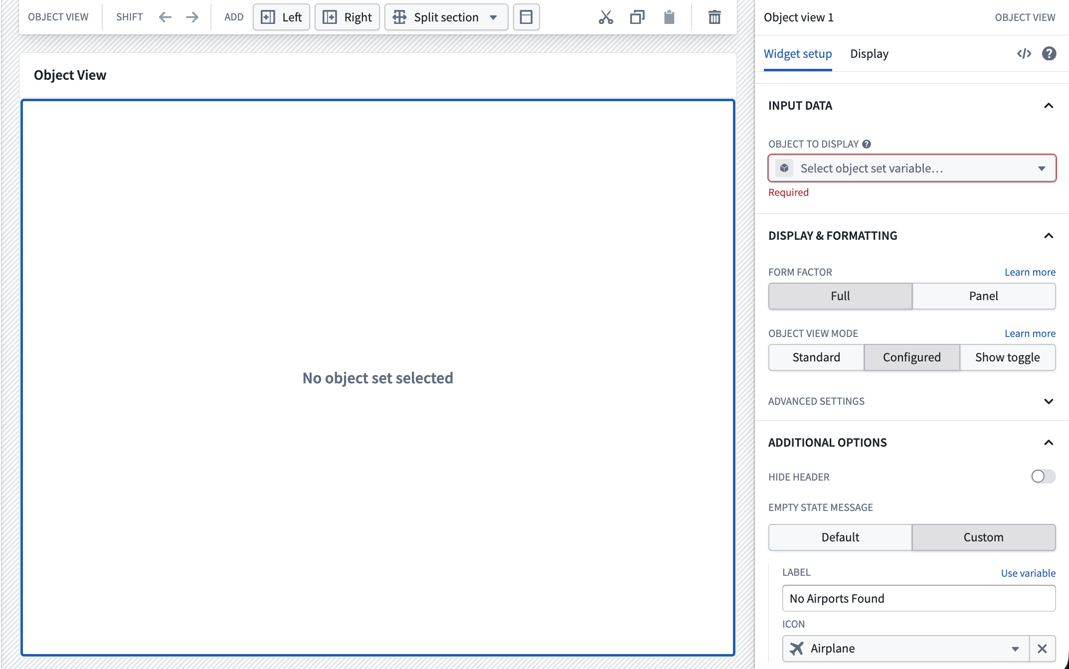 Blank Object View widget configuration