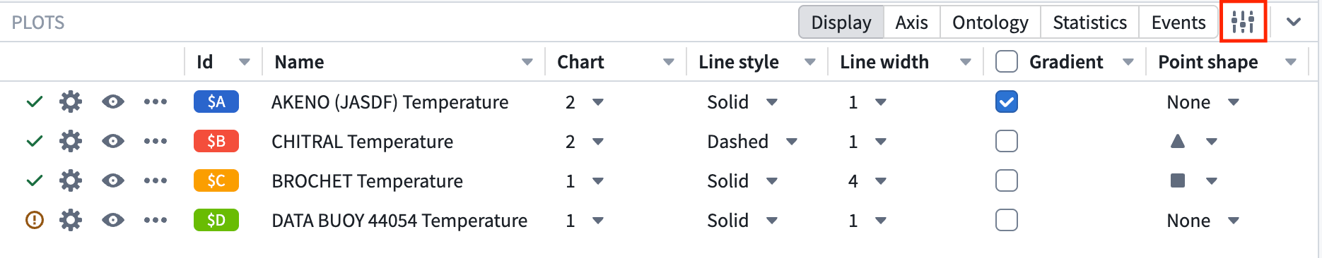 View settings common to all plot types in the Plots panel.