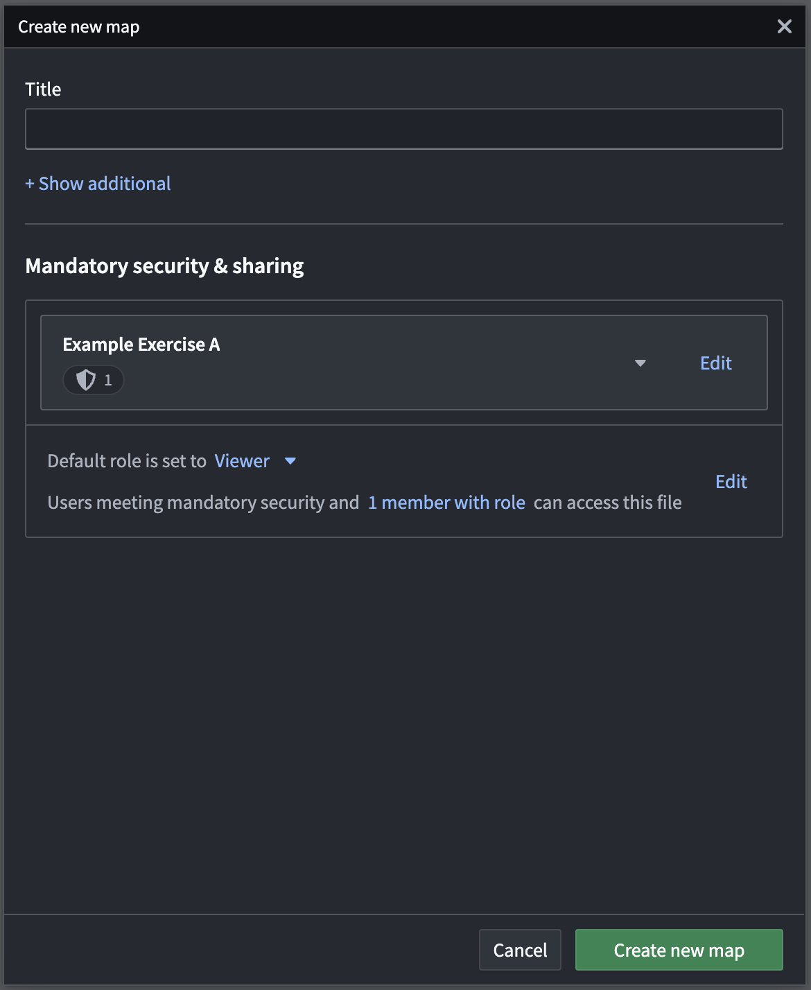 A user applies an access preset when creating a Gaia map in Gotham.