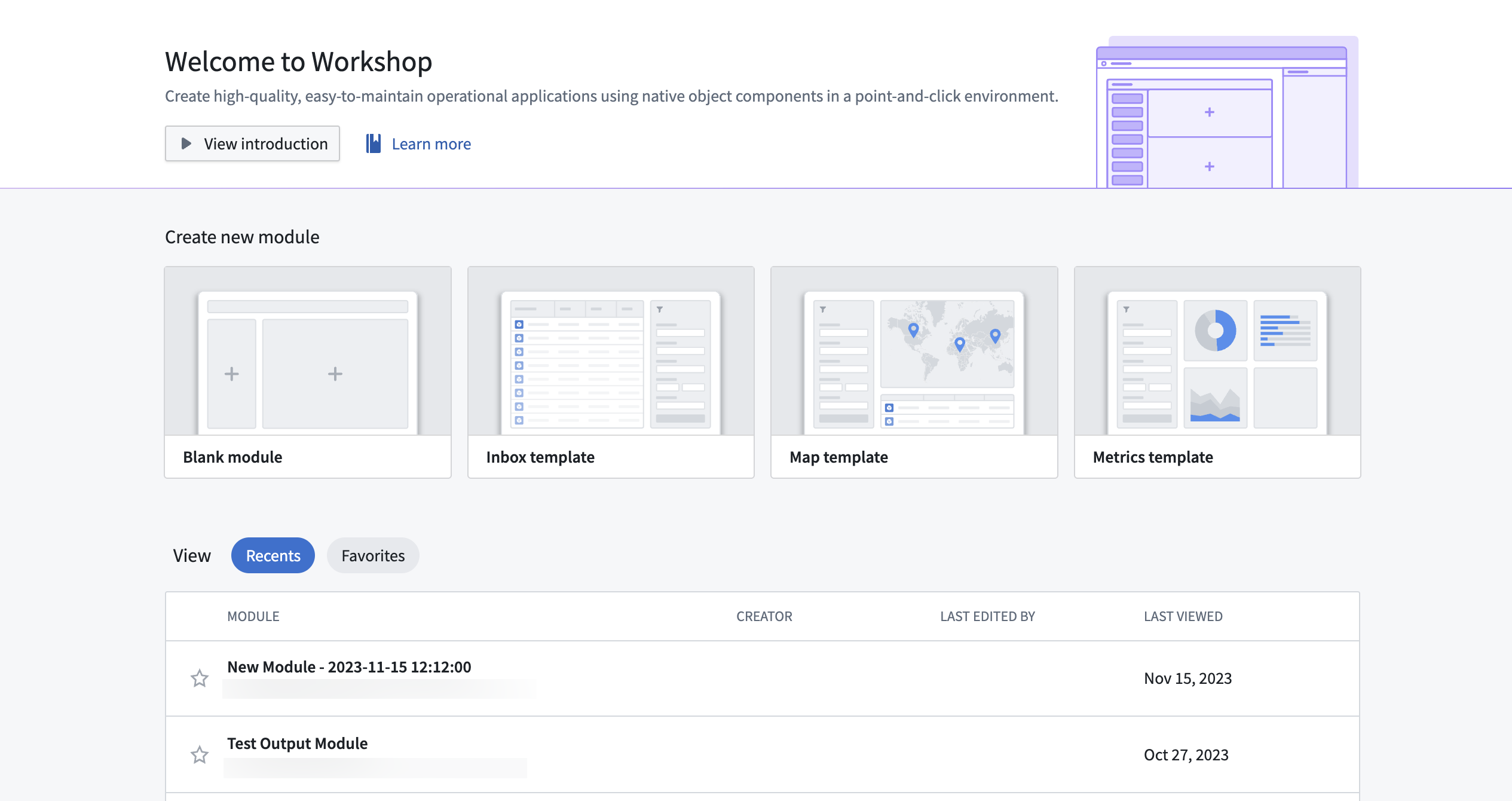 Newly revamped Workshop splash page now features ready-to-use templates