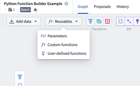 The 'Reusables' button in Pipeline Builder.