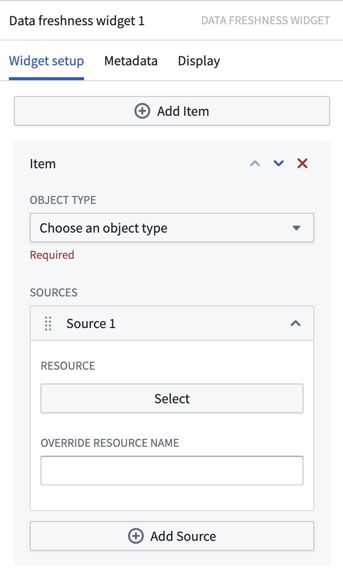 Data freshness widget configuration empty state.