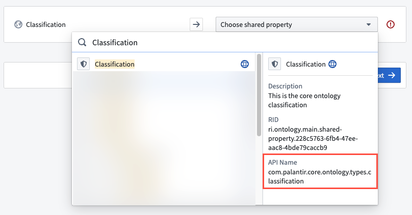 Assign a shared property through the Shared property section of the Property editor window.